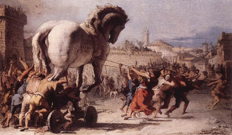 TIEPOLO, Giovanni Domenico The Procession of the Trojan Horse in Troy e Sweden oil painting art